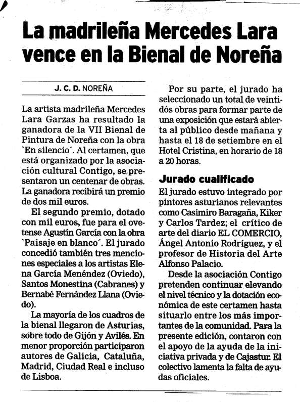 Prensa. La madrilea Mercedes Lara vence en la Bienal de Norea.